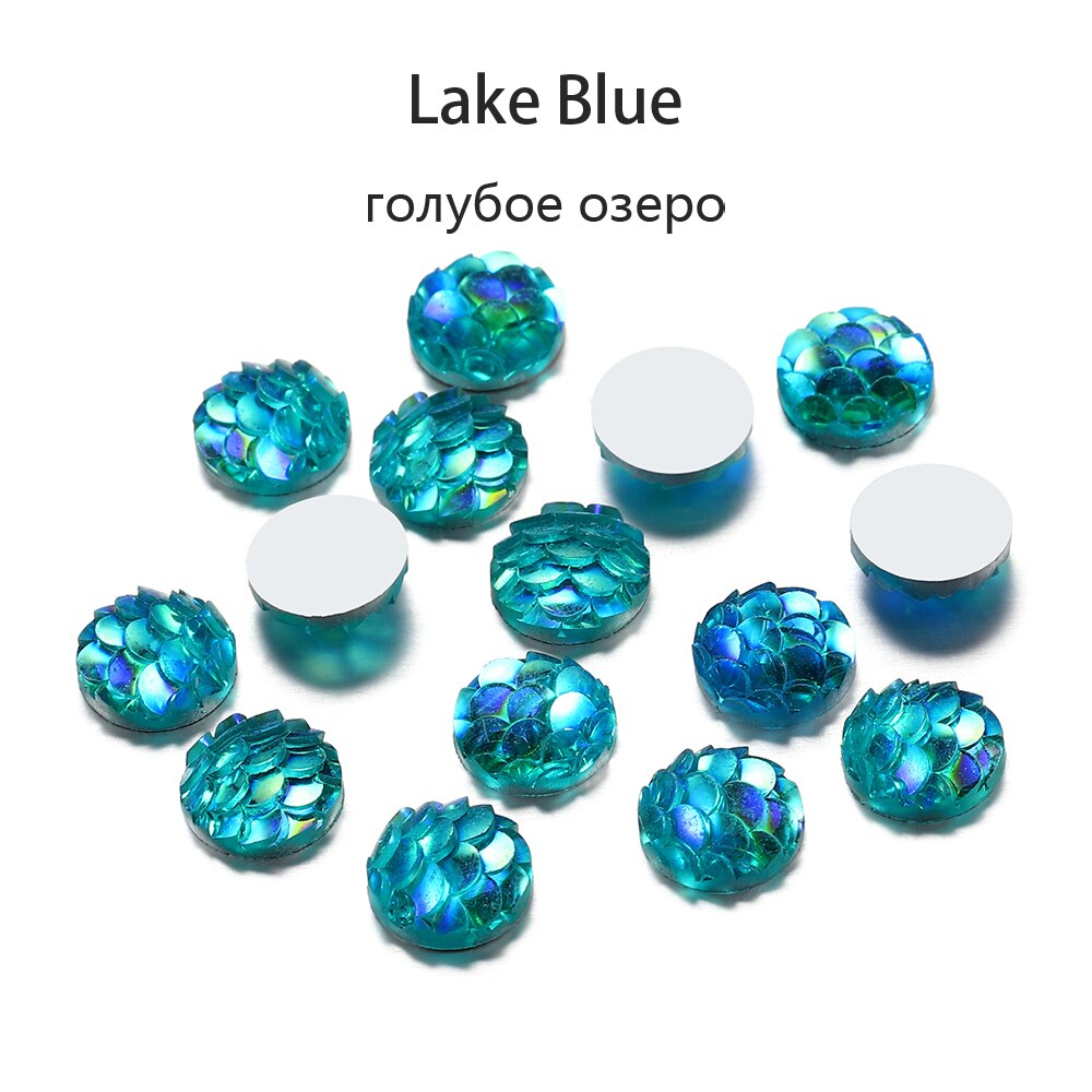 50Pcs 8mm Fish Scale Cabochons Flat Back Mermaid Resin Cabochon For Diy Jewelry Making Finding Supplies Accessories Bracelets: Lake Blue