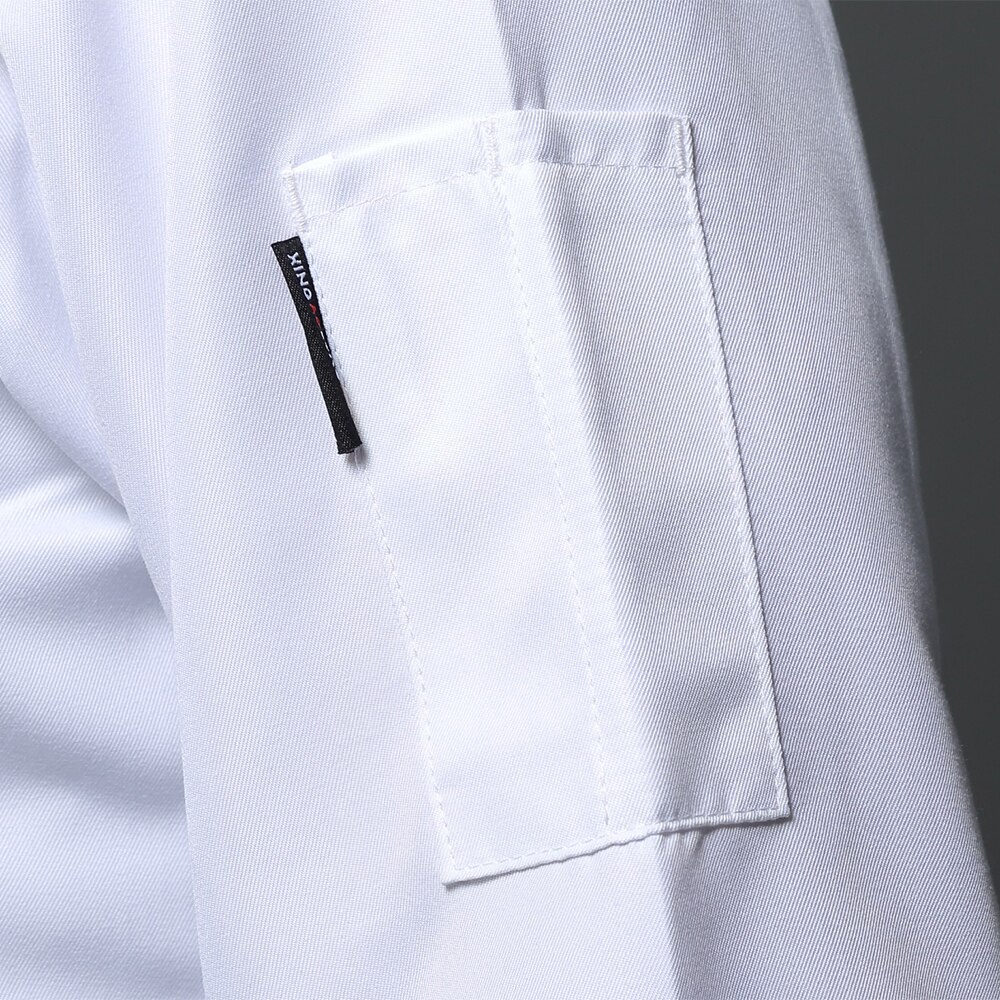 Hoog ademende unisex casual koksjas met verborgen gesp, keuken, catering, restaurant, service, werkuniform