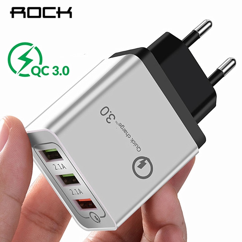 ROCK Schnell Lade QC 3,0 Smart Schnelle 3 USB Wand Ladegerät Für Xiaomi Samsung Huawei Quick Charge Lade Adapter Mobile telefon