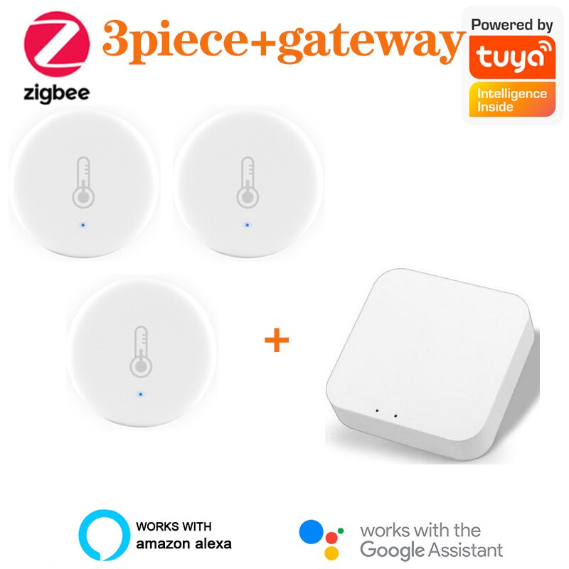 5Pcs Tuya ZigBee Smart Temperature And Humidity Sensor Battery Powered Work With Zigbee Hub Voice Control For Alexa Google Home: 3piece and gateway