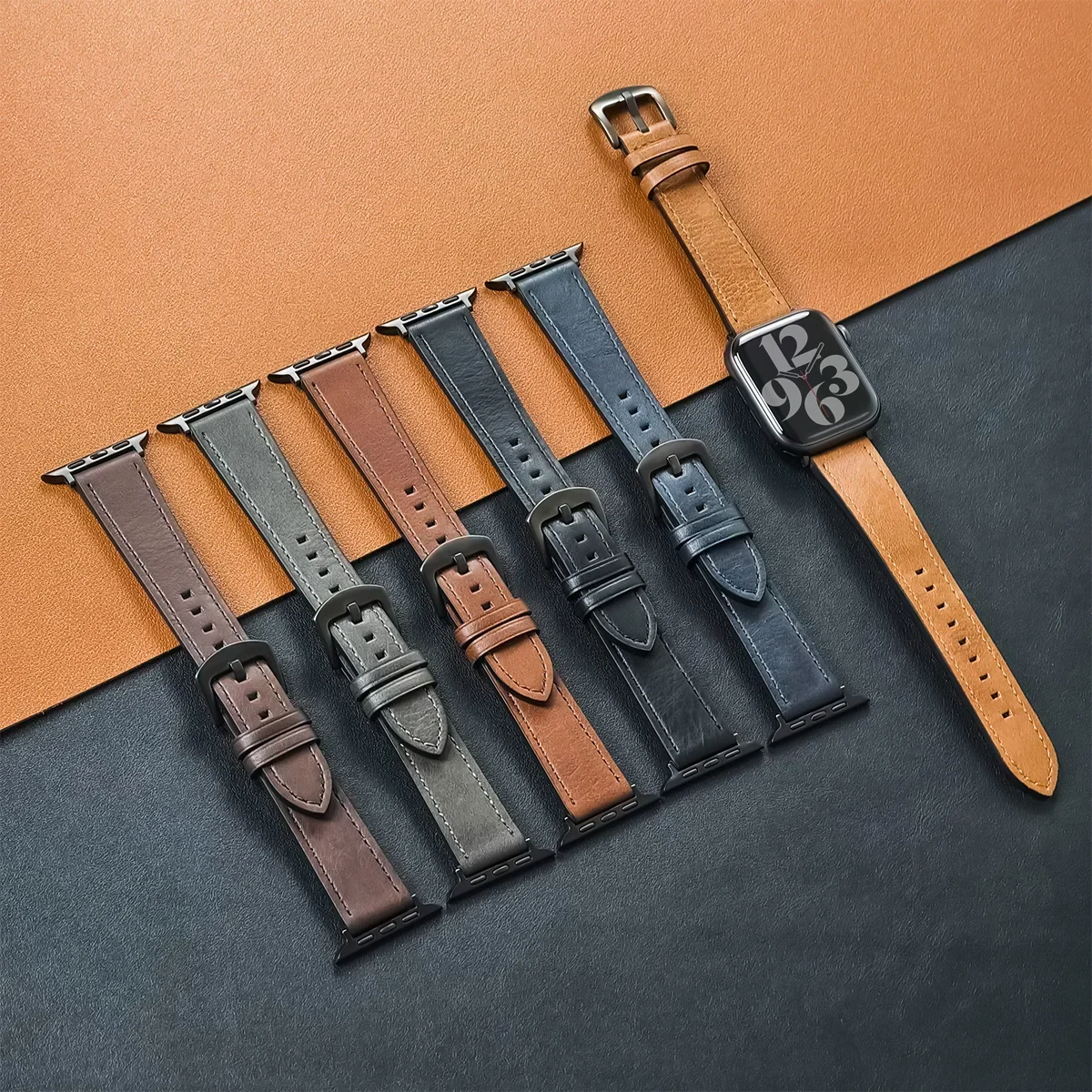 Urrem i kalveskind til apple watch 49mm 44 45mm 42 40mm 41mm, dame/mand urrem til iwatch serie 8 7 6 5 4 3 se rem