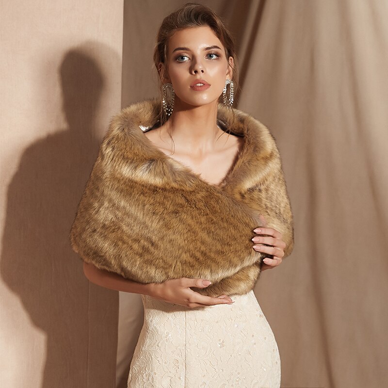 Bont Sjaal Bruiloft Wrap Vrouwen Winter 3/4 Lengte Mouwen Bridal Wraps Warm Bont Boleros Bridal Jacket Avond jas: 102
