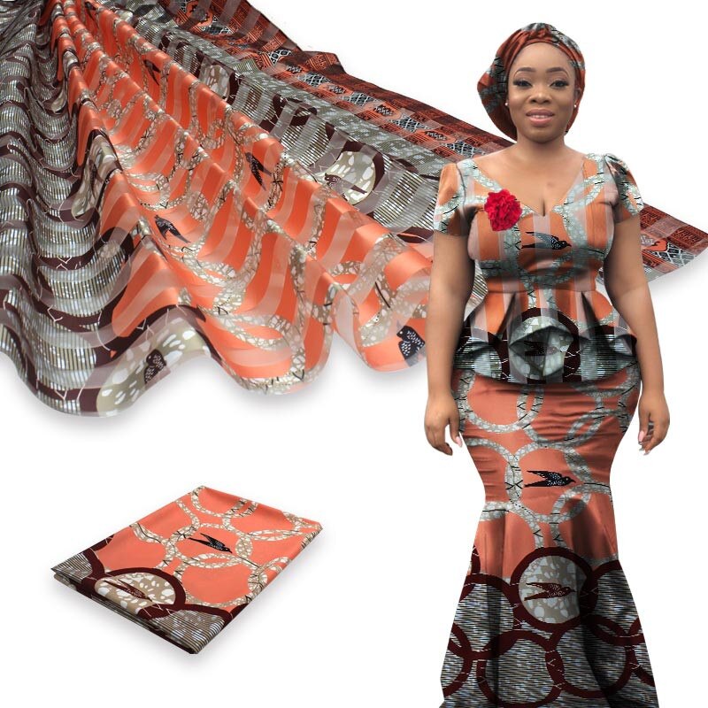 Ankara stof afrikansk ægte voks print 4 yards organza med 2 yards bånd materiale afrikansk silke ankara stof til tøj: Farve 2