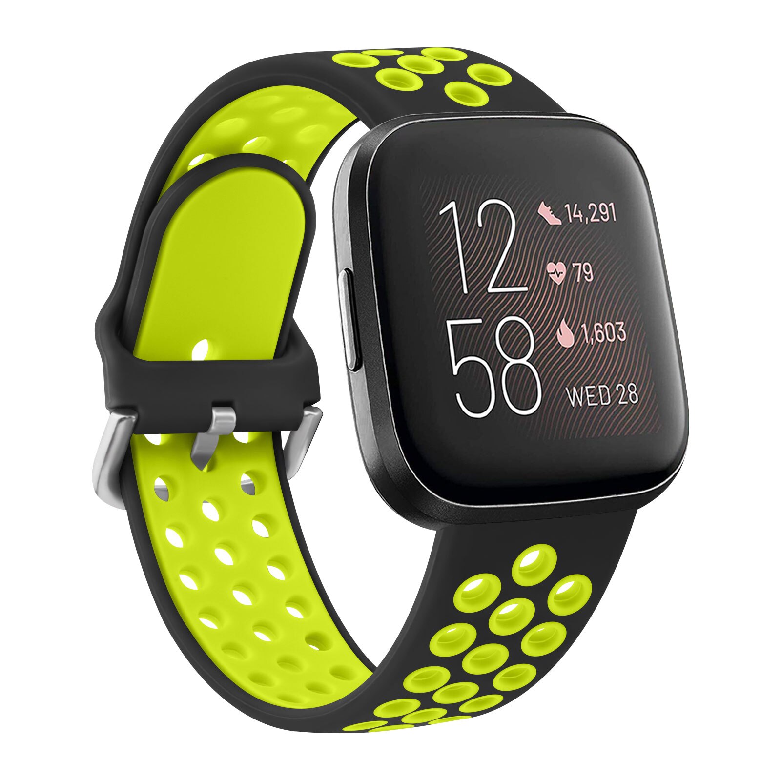 Doppel Farbe Silikon Band Für Fitbit Versa 2 Versa 1 Band Armbinde Schnalle Atmungsaktiv Armbinde Für Fitbit Versa Lite Correa: BALCK Grün / Größe S