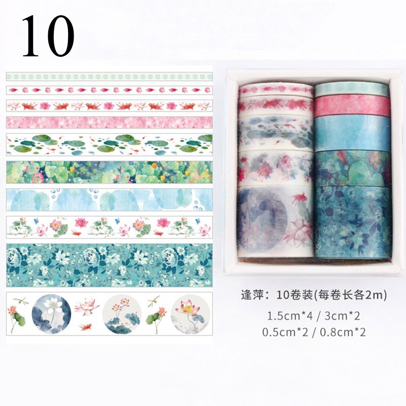 10 st/kartong blad blommatryck washitejp gör-det-själv-dekoration maskeringstejp leksaksdekaltejp för dagbok scrapbooking dekor fotoalbum: 10