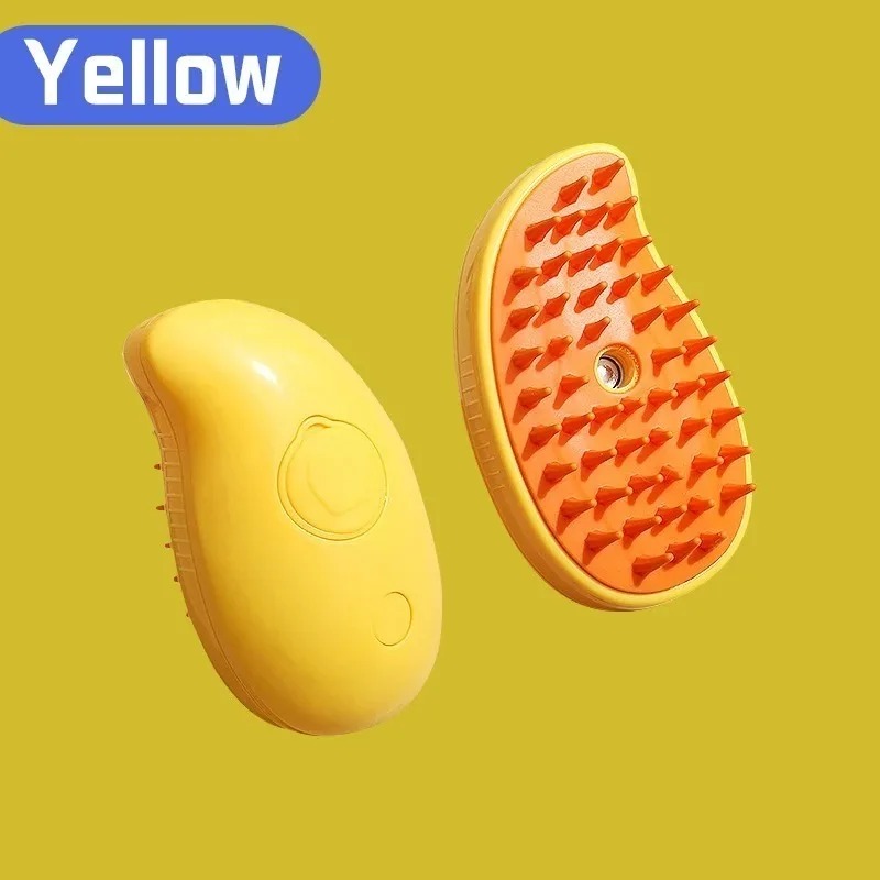 Spazzola a vapore per cani e gatti Spazzola a vapore Spruzzatore elettrico per massaggio Strumento per toelettatura animali domestici Spargimento Spray elettrici 3 in 1 Pettini per massaggio: Giallo