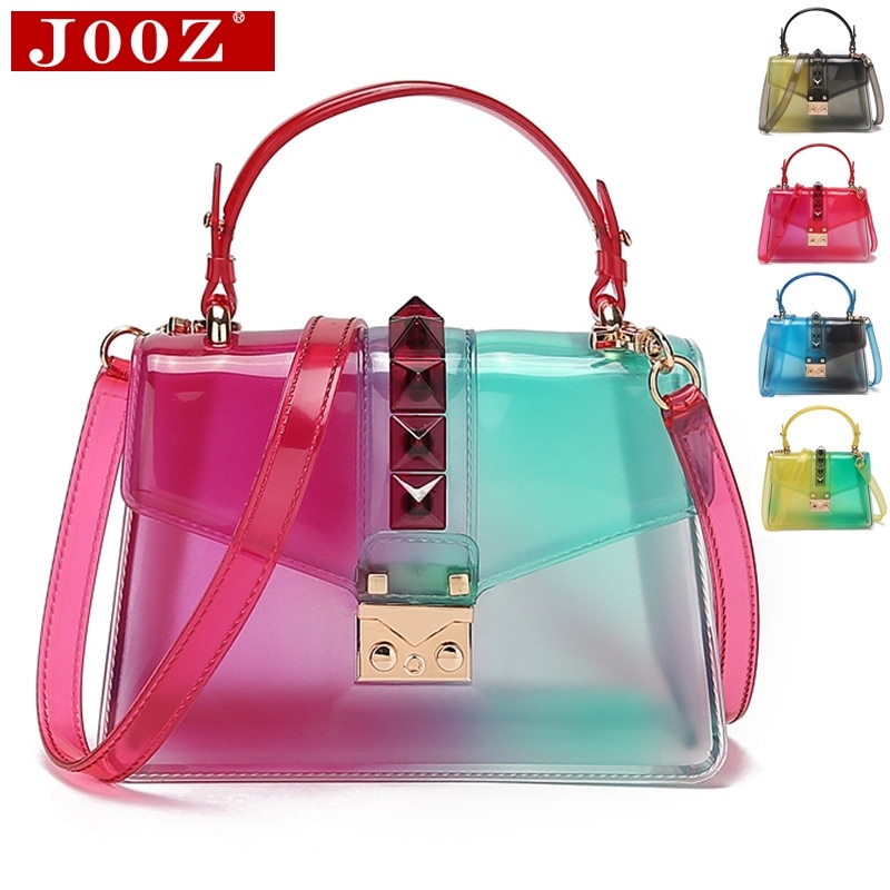 Clear Transparent saddle Bag Women rivet Jelly Bags Purse Panelled Color women Handbags sac a main femme Shoulder Bag