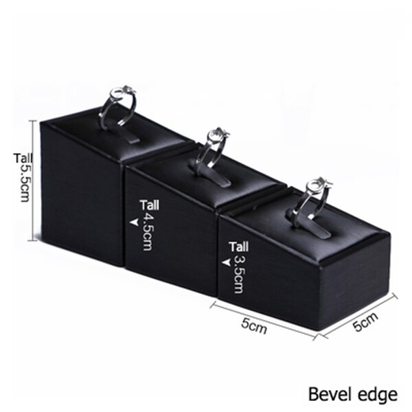 Jewelry Store Black PU Ring Display Holder Riser Jewellery Exhibition Rack Pawn Shop Counter Retail Showcase Stand Organizer: 3 in 1set square