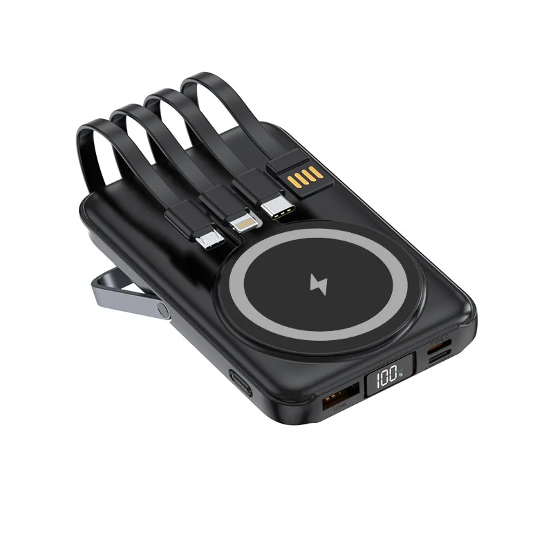 22.5W Magnetic Power Bank Wireless Fast Charging Portable Charger with Cable Stand External Battery for IPhone Iwatch Magsafe: black / 10000mAh