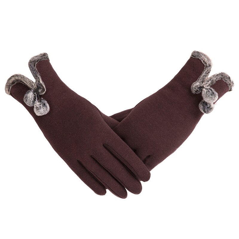 Vrouwelijke Herfst Winter Niet-ge Ïnverteerde Fluwelen Kasjmier Volledige Vinger Warm Lace Hairball Handschoenen Vrouwen Katoen Touch Screen Handschoenen g82: E Brown
