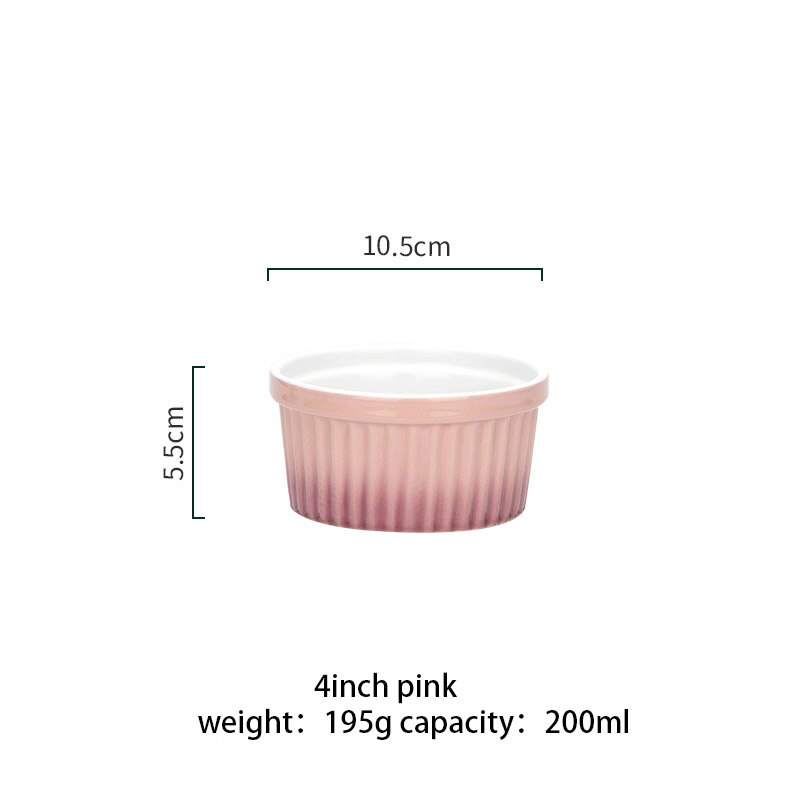 Gradiënten Keramische Cakevorm Bakplaat Set Pudding Mould Keuken Oven Ronde Bakvormen Pan Met Deksel Soepkom: 4inch pink