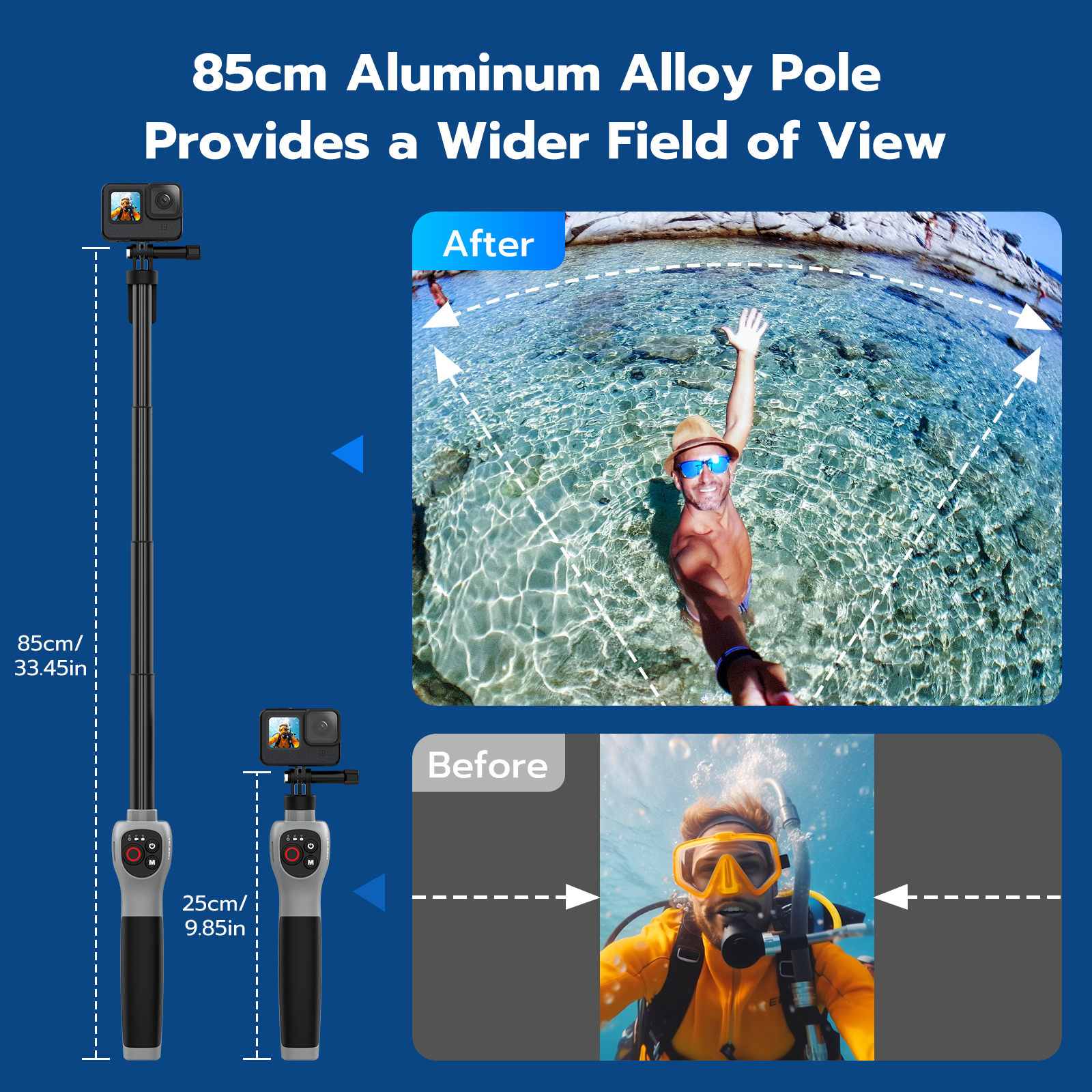 TELESIN Podwodny kij do selfie Wodoodporny, wysuwany kij do selfie Bezprzewodowy pilot do Gopro Hero 8 9 10 11 12 13