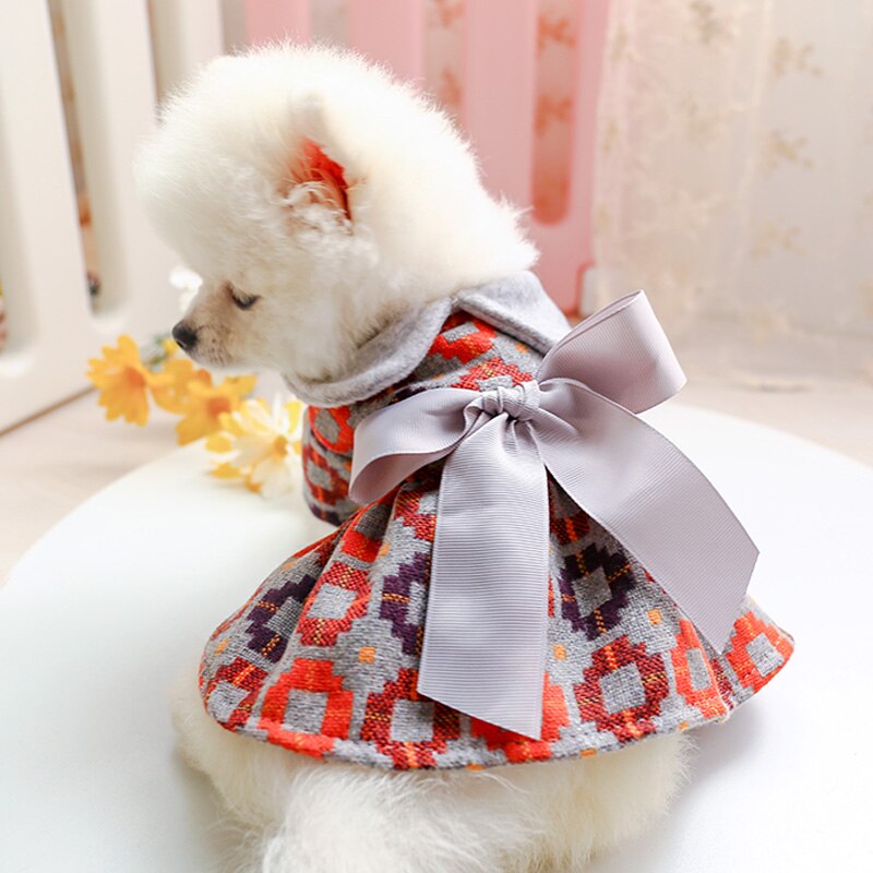 Petcircle hund hvalpetøj grå sløjfe uld kjole kattekat passer til lille hund forår og sommer kæledyr sød kostume hundeklud nederdel