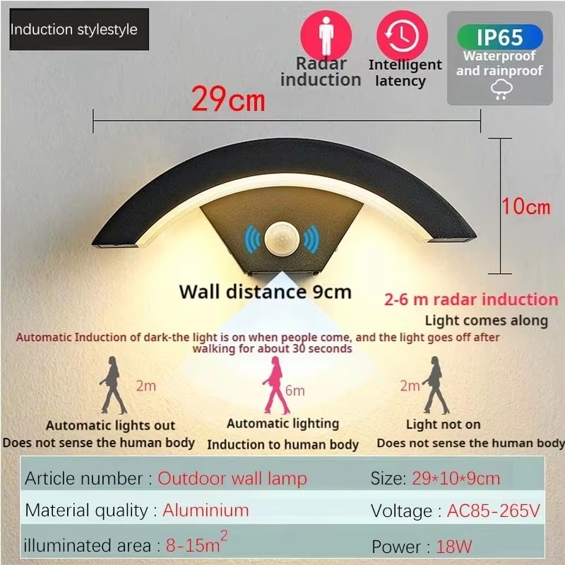 Buitenwandlamp Waterdicht IP65/LED-verlichting PIR Bewegingssensor 18W24W36W/Moderne Villa Tuin Veranda Ingang Aluminium Lamplichaam: Cold White / 6w