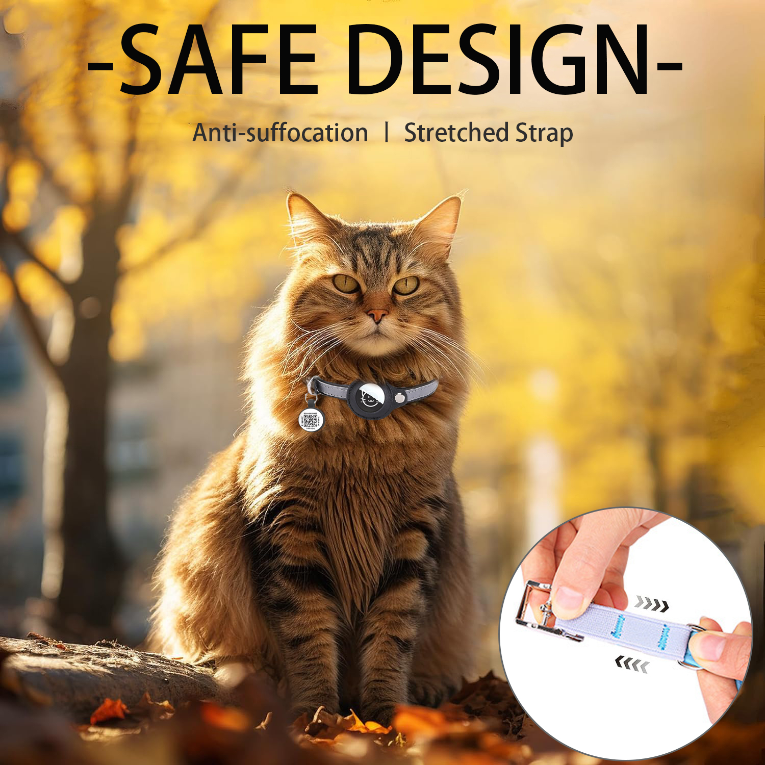 Airtag houder kattenhalsband met QR-tag, kattenaccessoires reflecterende PU lederen kittenhalsbanden, katten-ID-tag, elastische veiligheidsbanden