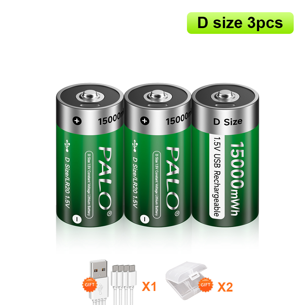 Batterie Rechargeable USB 1.5V LR20, R20, 15000mWh, taille D, avec câble de Type C, pour appareils à gaz, cuisinière liquéfiée, Li-ion: Bleu