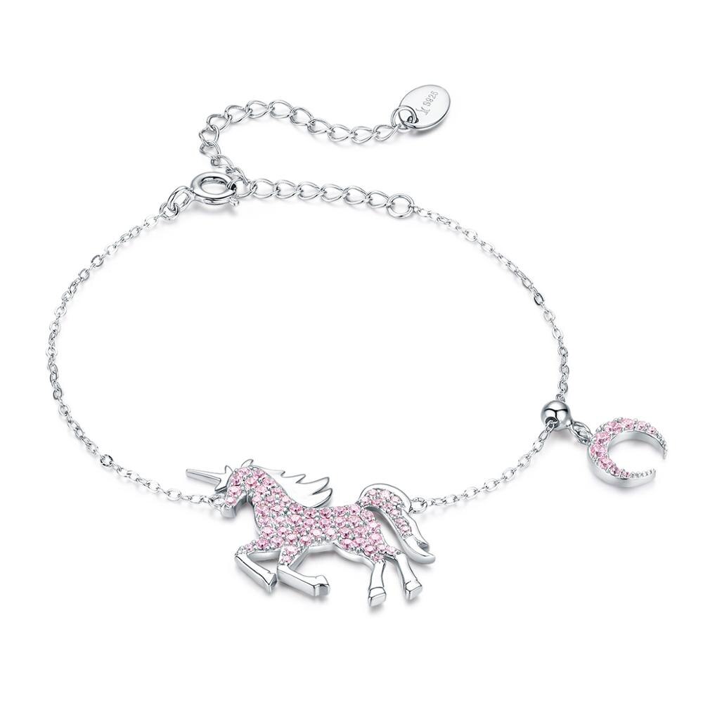 bamoer 925 Sterling Silver Jewelry Sets Pink Licorne Pendant Necklace for Women Chain Necklaces Earrings Wedding Jewelry ZHS187: SCB155