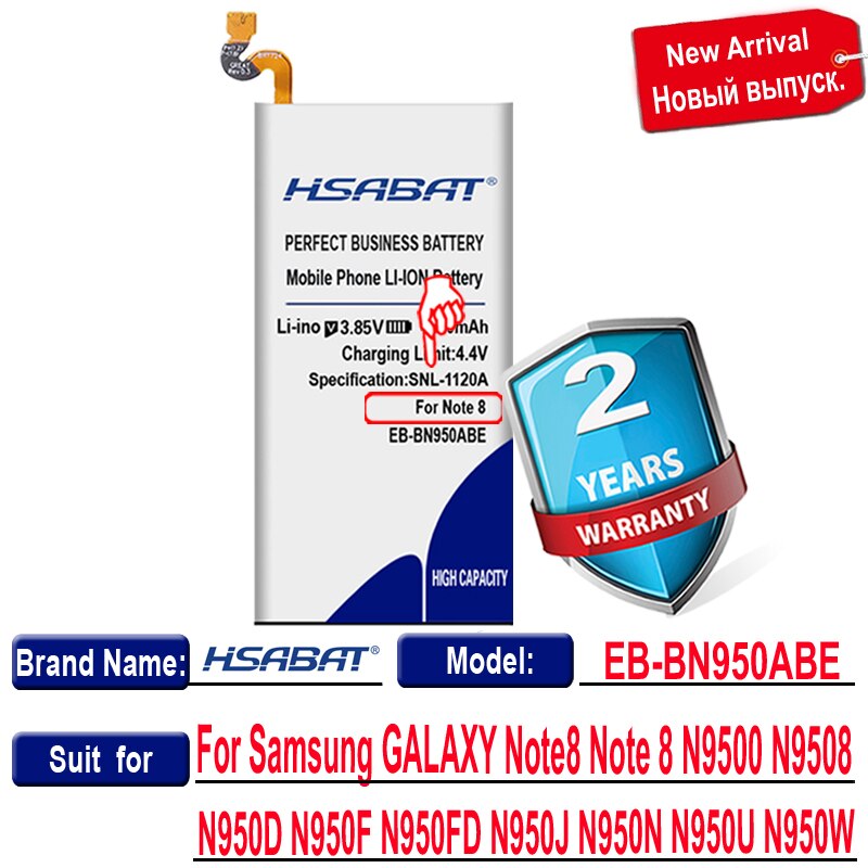 Original HSABAT 4100mAh EB-BN950ABE Zero Cycle Battery for Samsung GALAXY Note8 Note 8 N9500 N9508 N950D N950F N950FD N950J