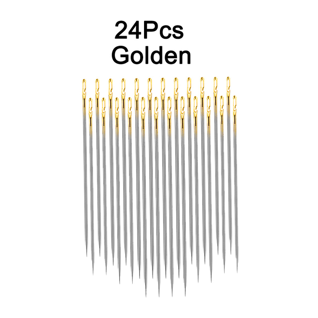 12/24 Pcs Blind Needle Elderly Needle-side Hole Hand Household Sewing Stainless Steel Sewing Needless Threading Apparel Sewing: 24 PCS Golden