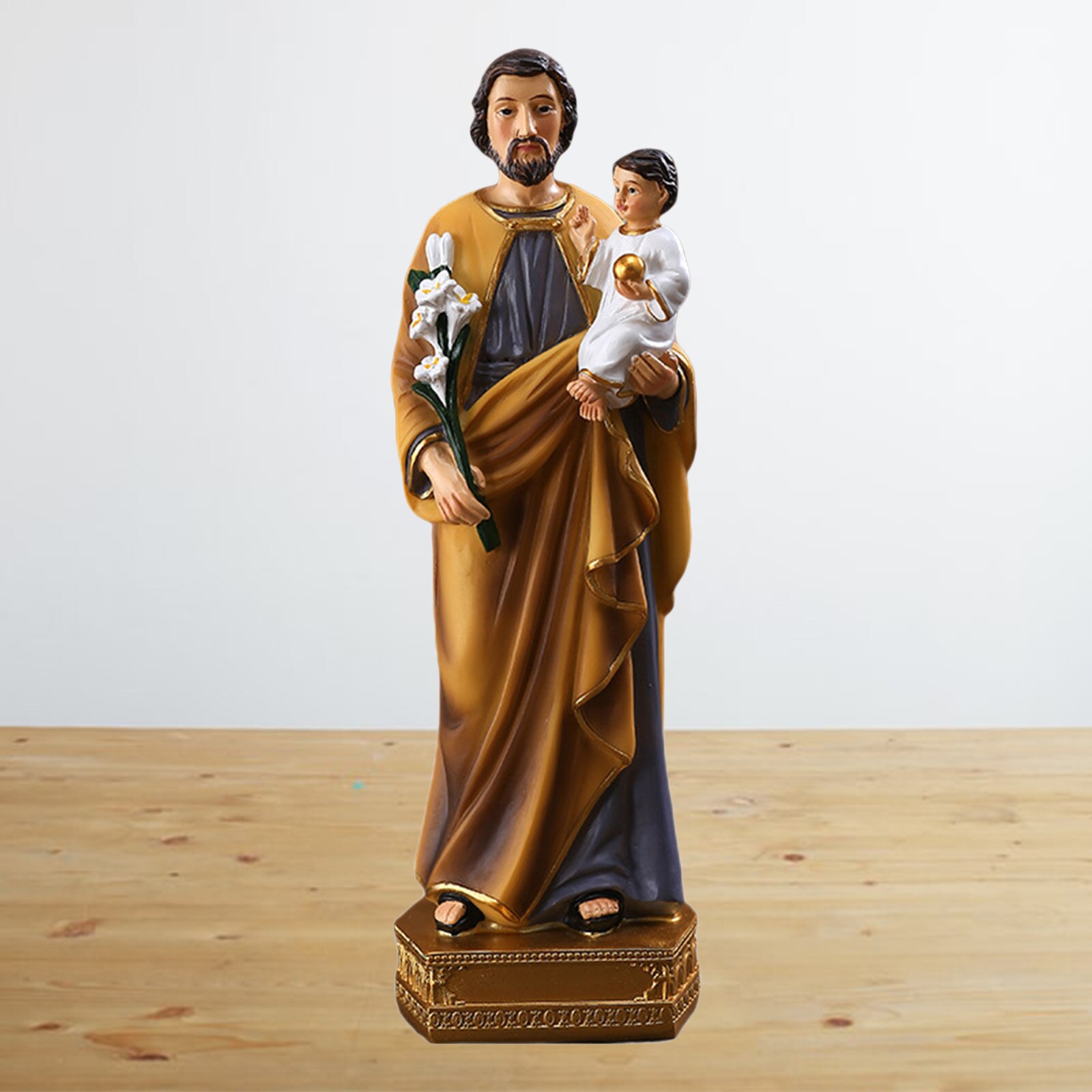 St. Joseph Statue 20cm H Garden Collection Resin and Stone Decorative Religious Home Indoor and Outdoor Decor Durable