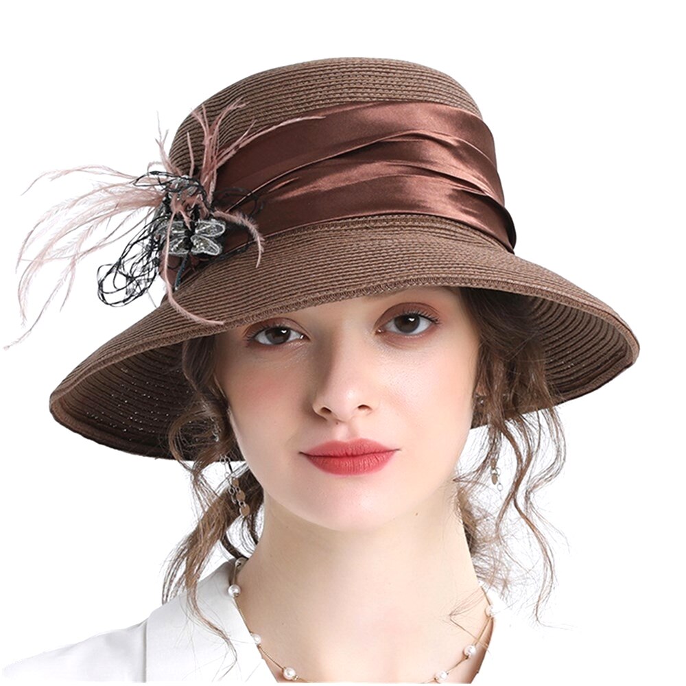Women Hats Straw Wide Brim Fascinators Sun Caps: Coffee