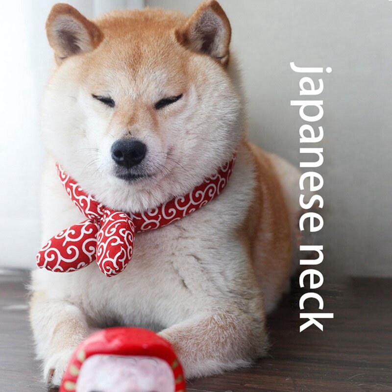 Kæledyr hund bomuldssmæk bandana hvalpe tørklæde japansk stil justerbar hund kat slips pet tilbehør til shiba inu