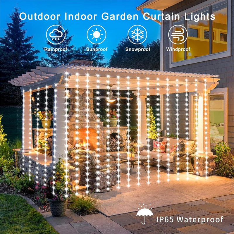 Solar LED Curtain Light Outdoor Garland Solar Fairy String Light Pavilion Garden Party Christmas Decor Copper Wire Lamps