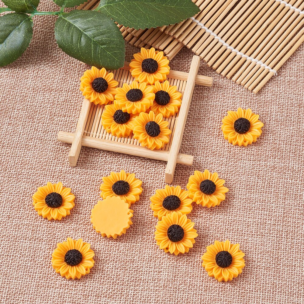 20pcs Orange Resin Sunflower Charms Pendants Flatback Cabochon Beads For DIY Earrings Key Chains Jewelry Accessories
