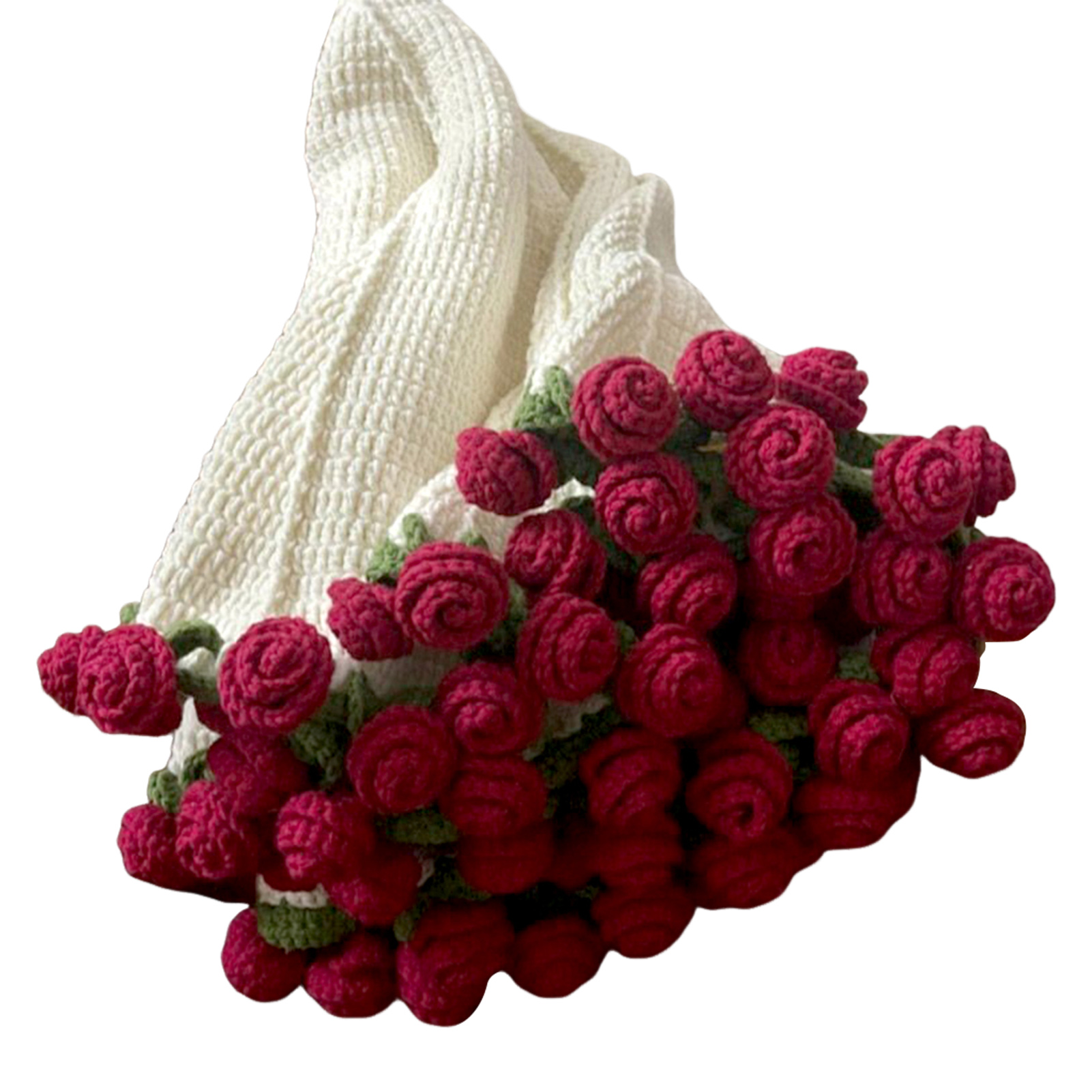 Gehaakt bloemenboeket Diy handgeweven bloemboeketdeken Ultrazacht ademend romantisch gebreide bloemen gooien dekens: Bordeaux