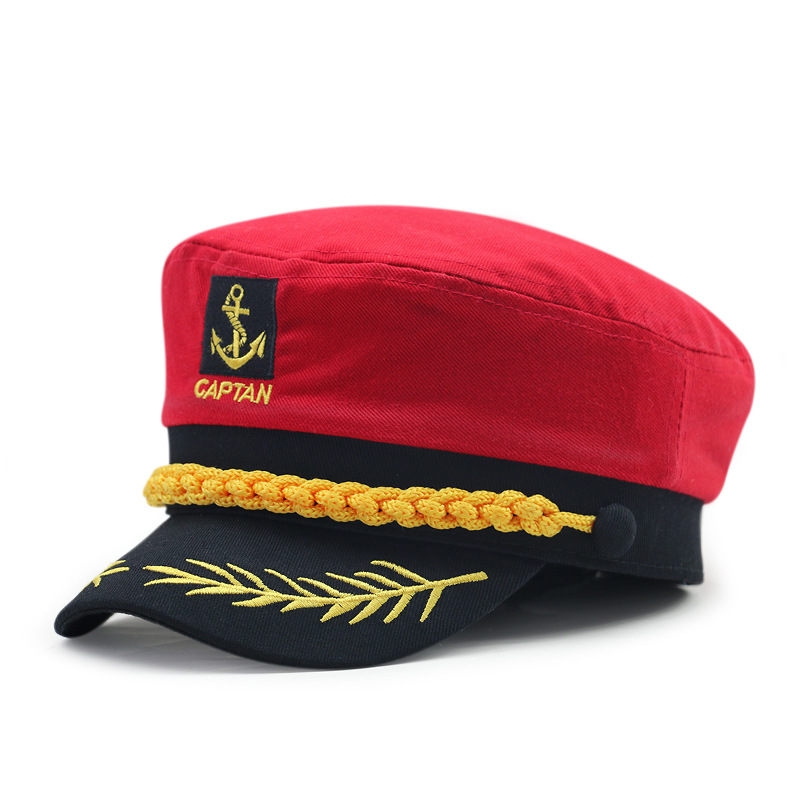 retro marineblå herrehue flat korallhette sminke ball uniform lue herre utendørs klassisk merke yacht kapteinhatt: Rød