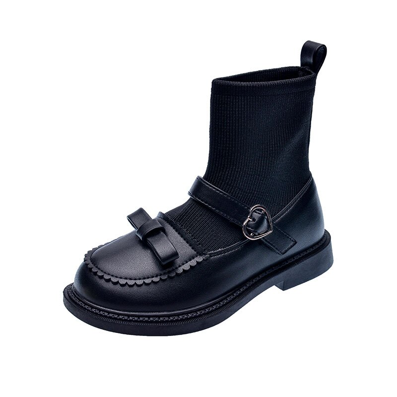 Mädchen süße schmetterlingsknoten-sockenstiefel prinzessin Baby herbst pu leder flache kinderschuhe 03a