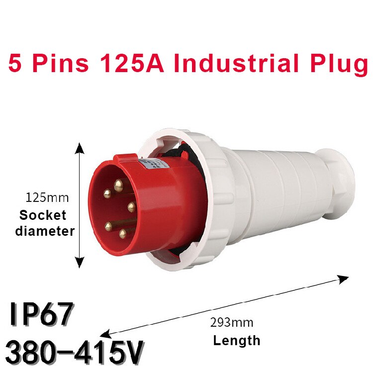 125A Industrial Plug SocketWaterproof Aviation Explosion-proof Connector Surface And Concealed 3 4 5 Core Pins IP67: 5 Pins 125A Plug