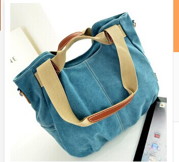 spring and summer women canvas bag with leather shoulder influx of portable multi-purpose