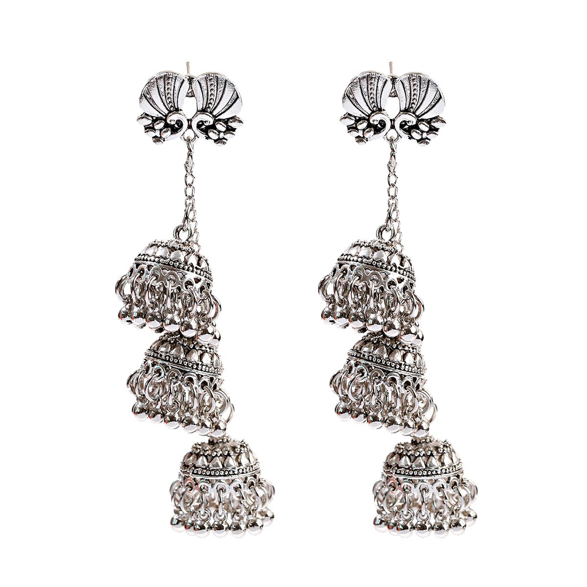 Vintage Indian Bollywood Kundan Peacock Carved Jhumka Jhumki Water Earrings Women Boho Ethnic Long Tassel Earring Jewelry: HXE229-3