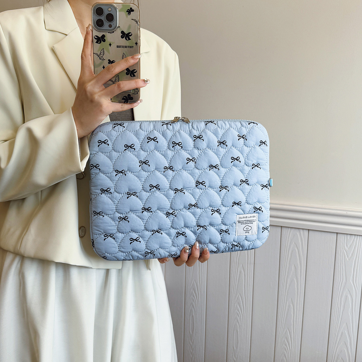 Laptopväska med 1 pc rosetttryck och kärleksbroderi, 11 tum, /14 tum, /15 tum, datorväska, skyddande fodral, laptopfodral, datorväska