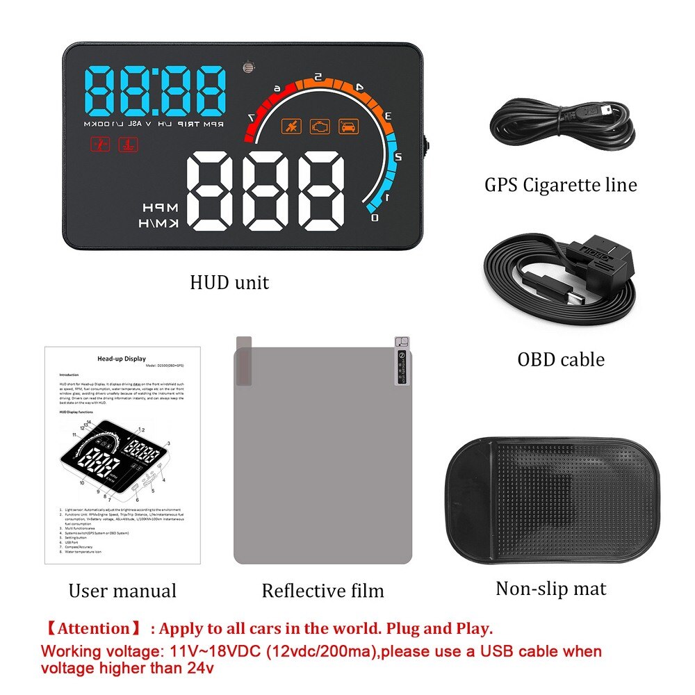Car Head-up Display OBD2 GPS Display Windshield Projector Alarm System Auto Head Up Display Overspeed Warning