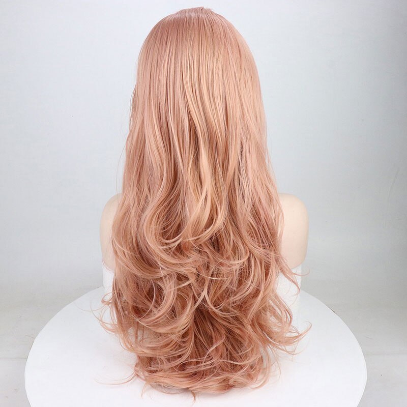 Bombshell pêssego rosa onda solta peruca dianteira do laço do cabelo sintético glueless resistente ao calor do cabelo da fibra natural linha fina para perucas femininas