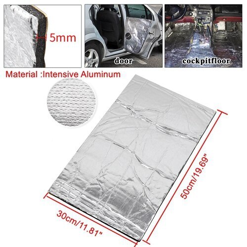 Uxcell-alfombrilla térmica amortiguadora de ruido para coche, aislamiento térmico automotriz, 5mm/8mm/10mm, 50cm * 30cm de espesor, 1,6 pies cuadrados: 5mm Aluminum