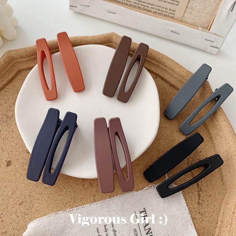 2PC Korea Macaron Color Hair Clips Acrylic Barrettes Geometric Hollow Matte Hair Clips For Girls Women Hair Accessories