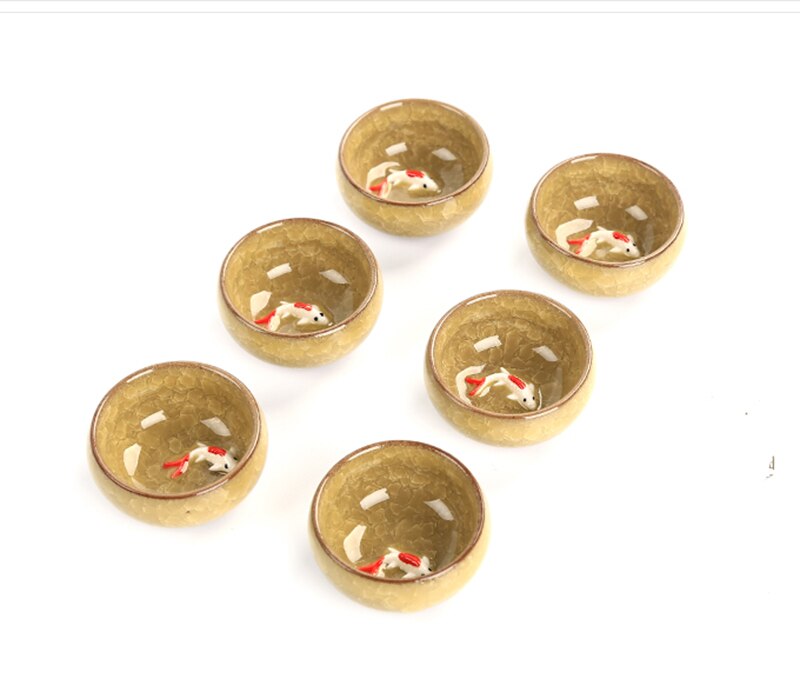 6 stk keramik 3d gyldne fisk kina te kop sæt, crackle glaze rejse te skål kinesisk porcelæn tekop sæt kung fu te sæt: 03