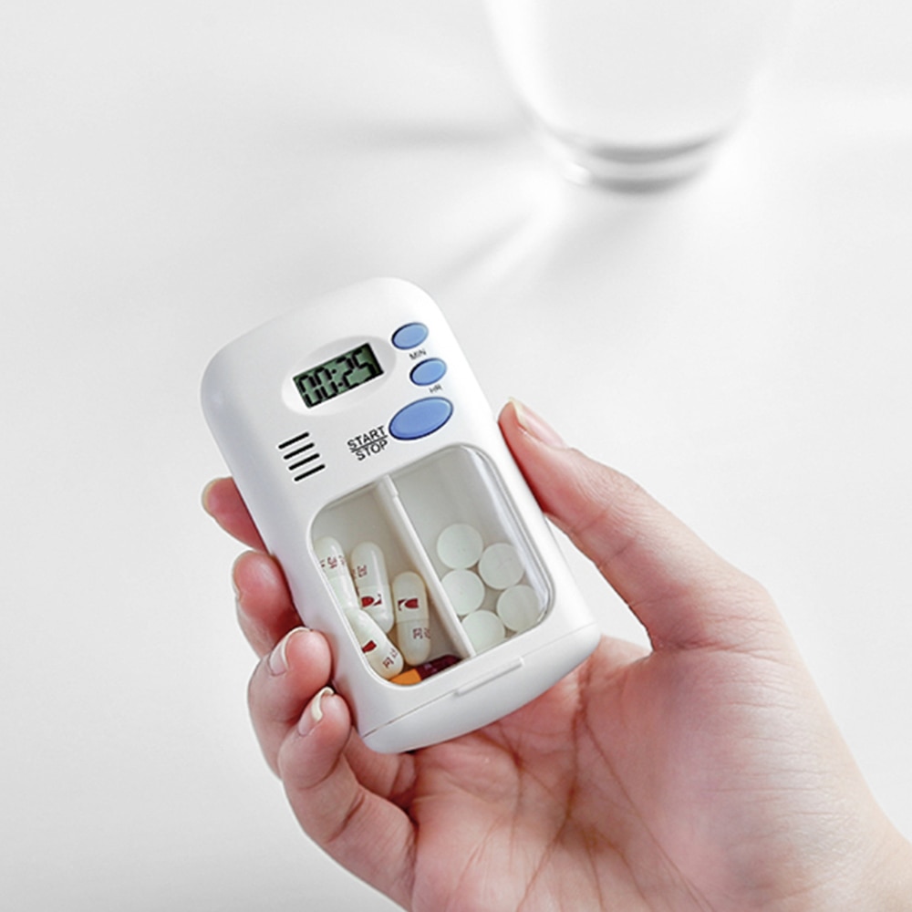 2 grid elektronisk timing kit bærbar intelligent påminnelsestimer for eldre pilleboks daglig oppbevaringsboks