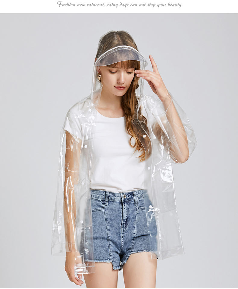 Women Clear Raincoat EVA Waterproof Rain Jacket Coat with Detachable Hood