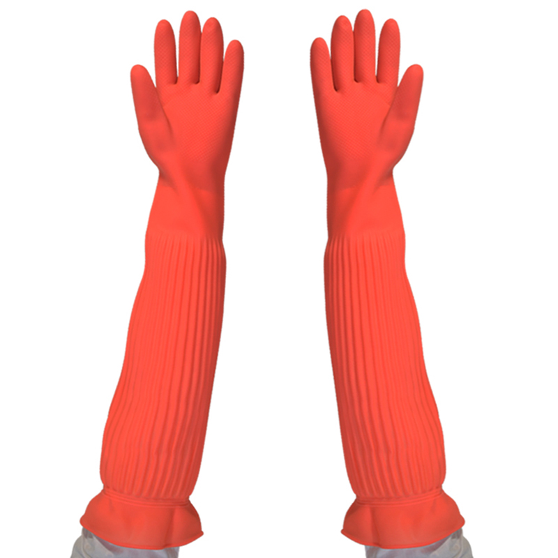 56cm Dish Washing Household Scrubbe Repeatable Kitchen Tool Waterproof Acid and Alkali Resistant Long Rubber Gloves