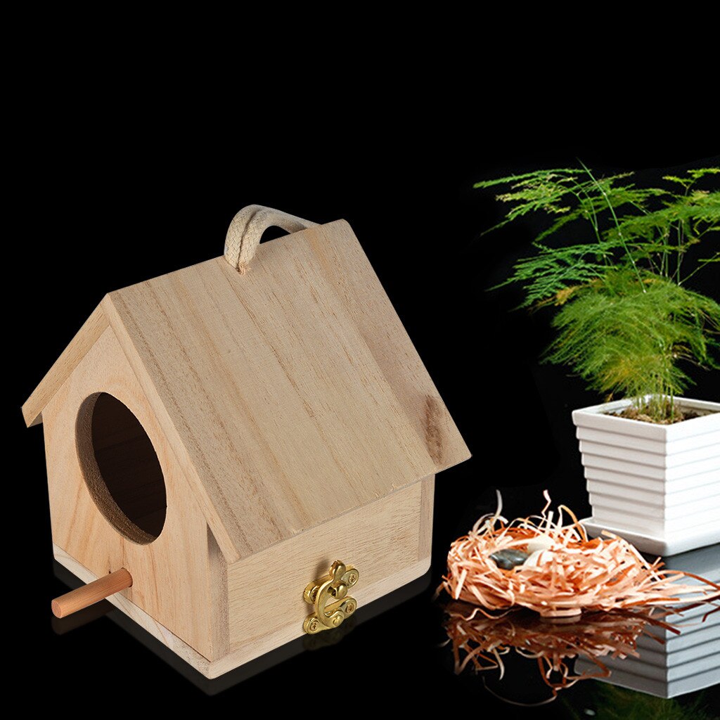 Wooden Bird Large Nest Hanging Bird House Natural Wooden Bird Cage Resting Place Wall-Mounted Outdoor Birdhouse Wooden Box: Default Title
