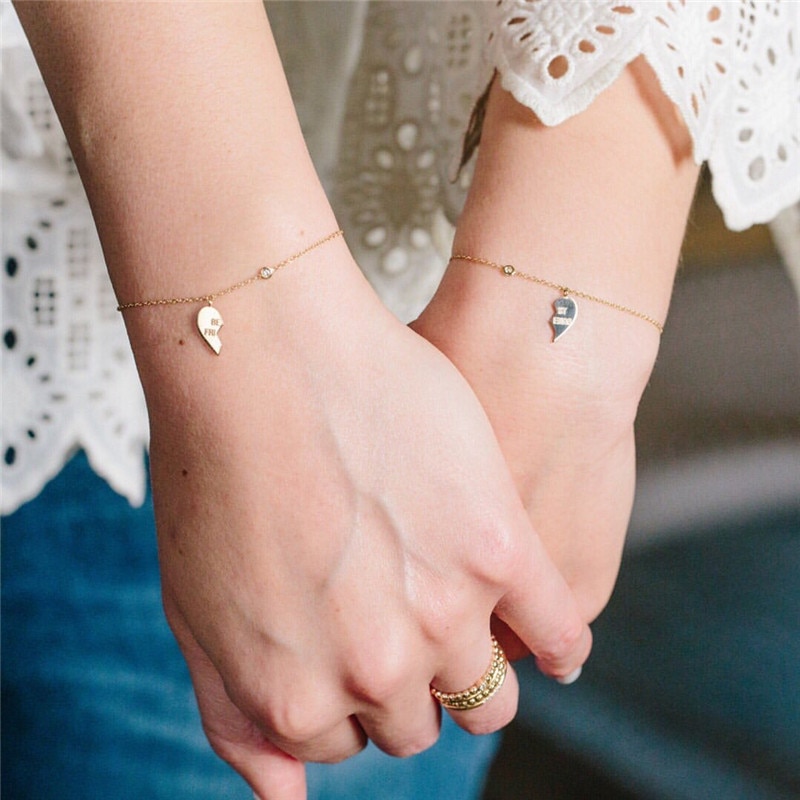 Best Friend 2 Pcs Of Bracelet Love Heart Zircon Hand Chain Gold Color Bracelets For Female Simple Jewelry Bracelets