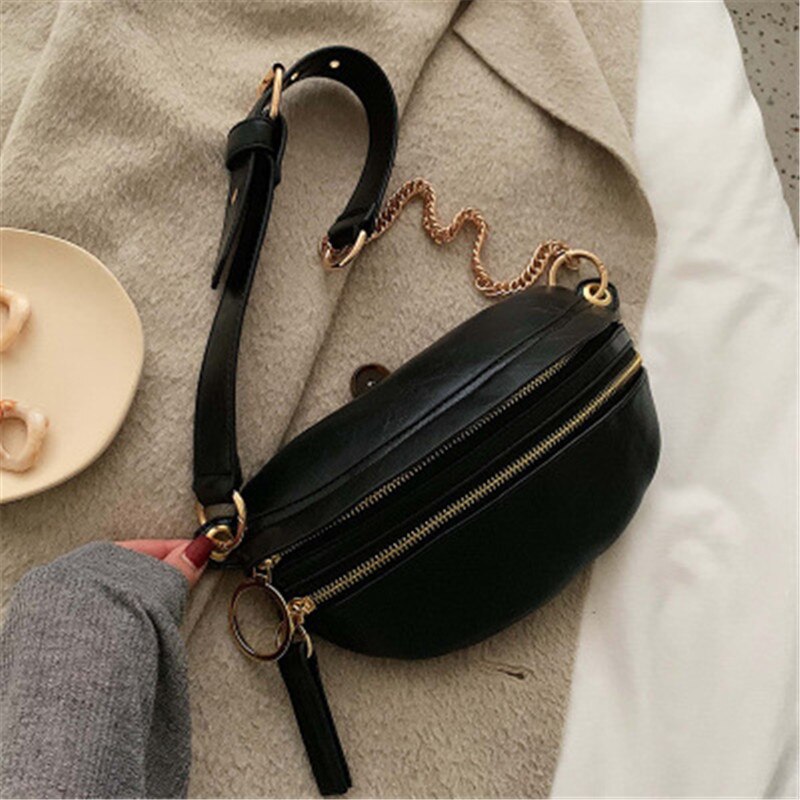 Vintage ensfarvet taljepakke til kvinder designer mærke pu læder fanny pack messenger bag afslappet kvinder talje bælte taske