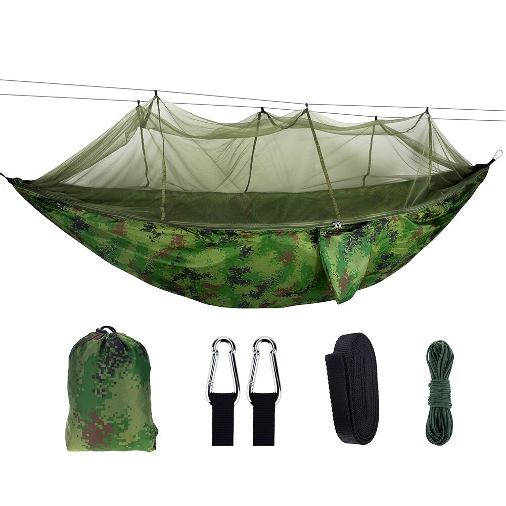 Ultralet rejsehængekøje med integreret myggenet holdbar bærbar hængekøjestol åndbar 210t nylon hængeseng: Camouflage