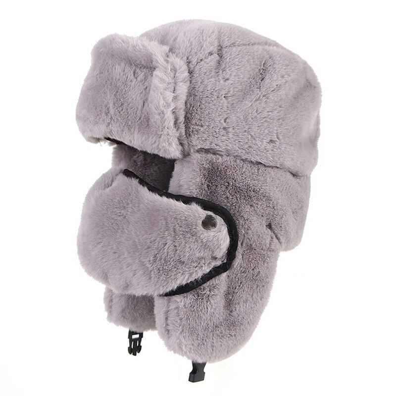 Women Winter Fluffy Plush Russian Ushanka Hat Outdoor Cycling Windproof Thermal Warm Trooper Cap with Face Mask Ear Flap: GY
