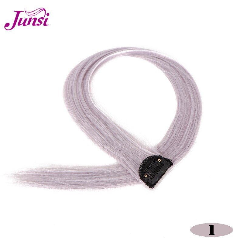 JUNSI Colored Hair Strands Hair Extension Long Straight Female Rainbow Hair Pieces A Clip Heat Resistant Synthetic Bundles: 1