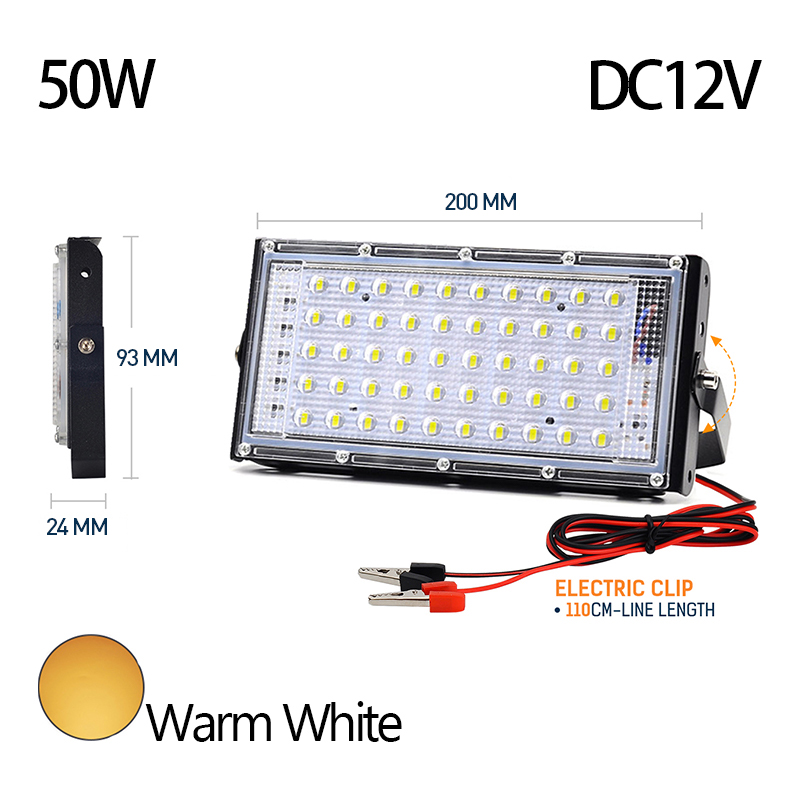 Dc 12V Led-Schijnwerper 50W 100W Elektrische Clip Oplader Led Noodlamp Led Buitenverlichting Voor Kamperen Wandelwerk: RED